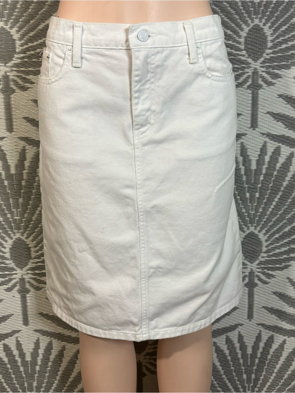 VTG Polo Ralph Lauren RL Jeans Co White Denim Midi Skirt USA Womens 8 Flag